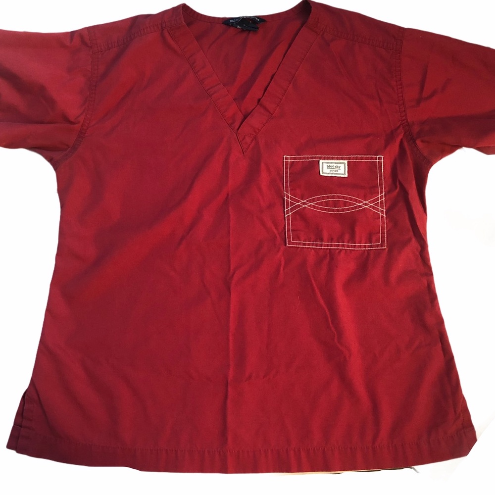 Blue Sky Classic Shelby Scrub Top. Small. Red